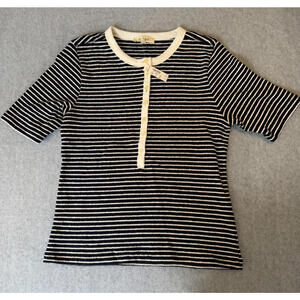 Madewell Tee Shirt Midnight Navy Striped Elbow Sleeve Henley Size XS NWT